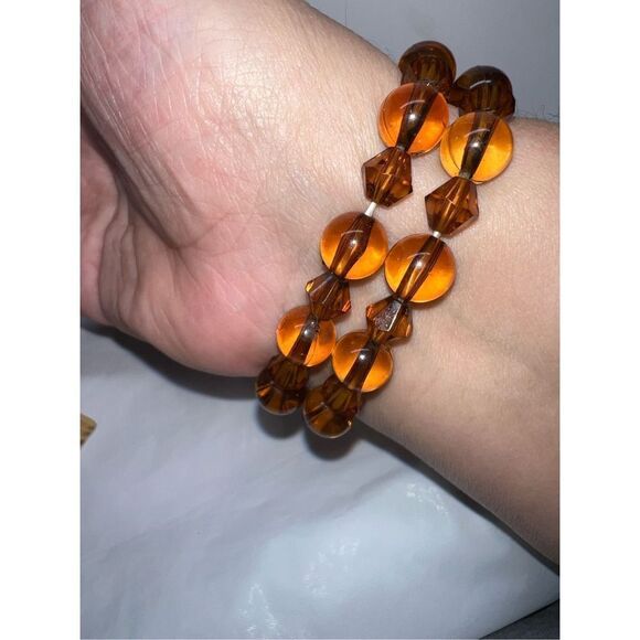 Double Row Faux amber Colored Bead Focal Bracelet - Picture 3 of 8